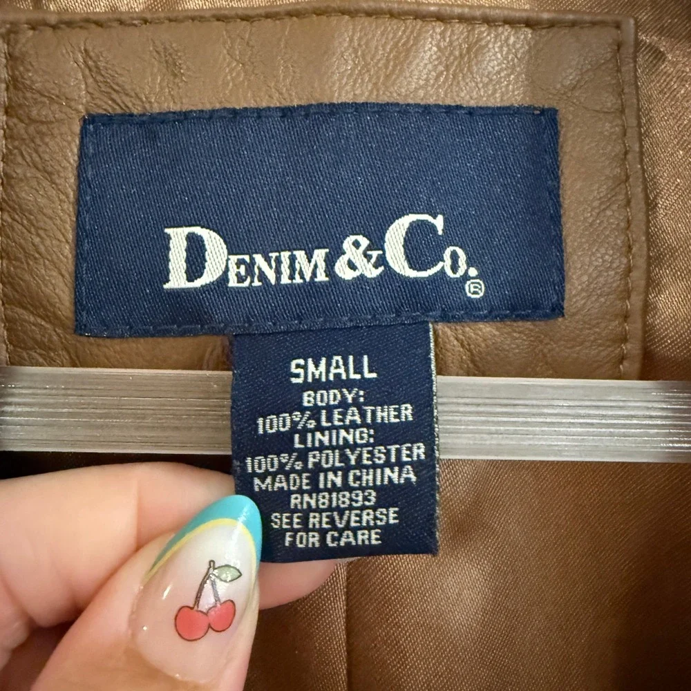 Vintage Denim & Co Leather Blazer Women Small Brown Minimalist Dark Academia